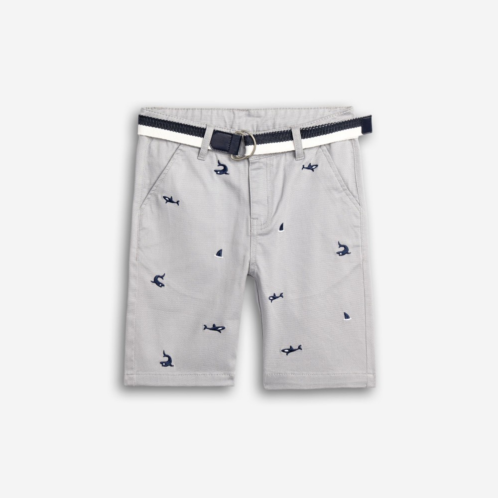 Εφηβική Βερμούδα Λύκρα με Ζώνη και Κέντημα Allover Καρχαρίες Αγόρι (6-16) –Γκρι– 126-113103-1