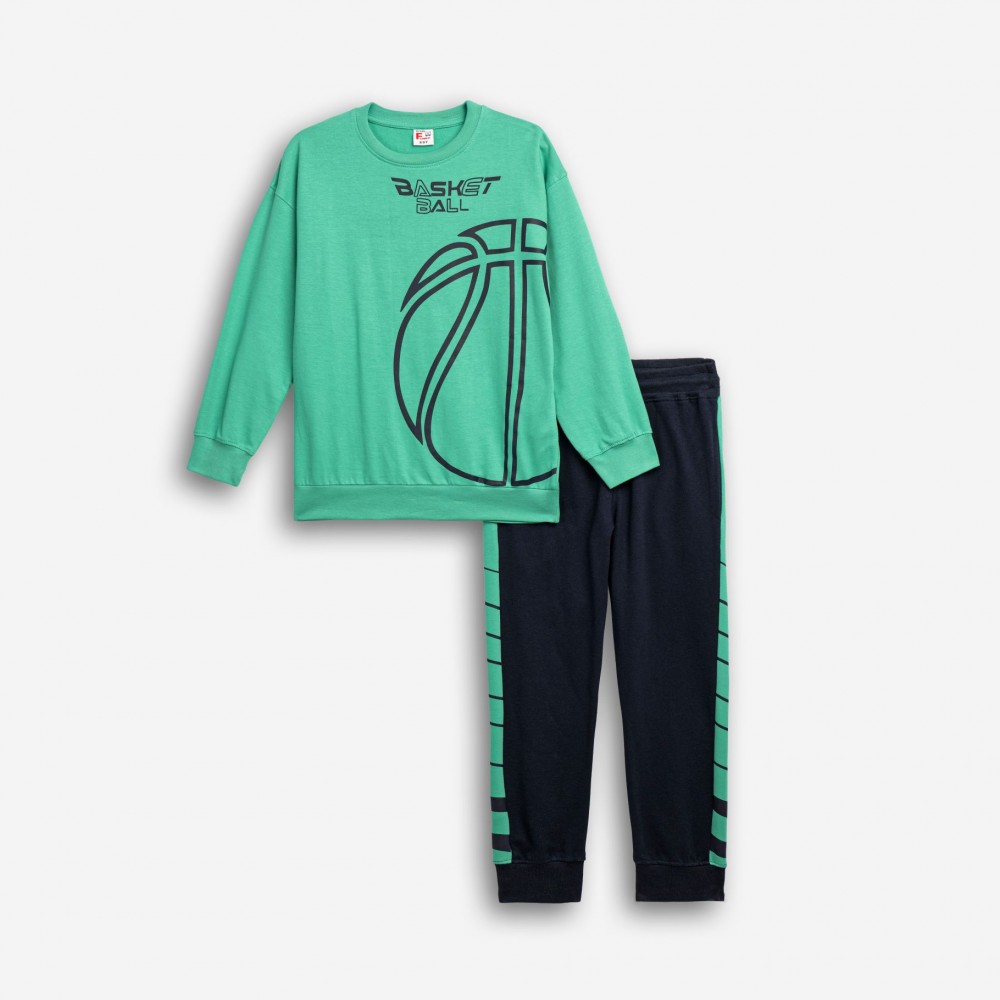 Εφηβικό Σετ Φούτερ Φόρμα Εποχής με Τύπωμα Basket Ball Αγόρι (6-16) -Πράσινο- 126-117101-1
