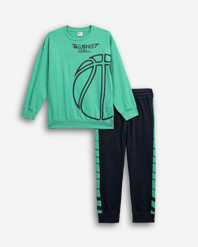 Εφηβικό Σετ Φούτερ Φόρμα Εποχής με Τύπωμα Basket Ball Αγόρι (6-16) -Πράσινο-