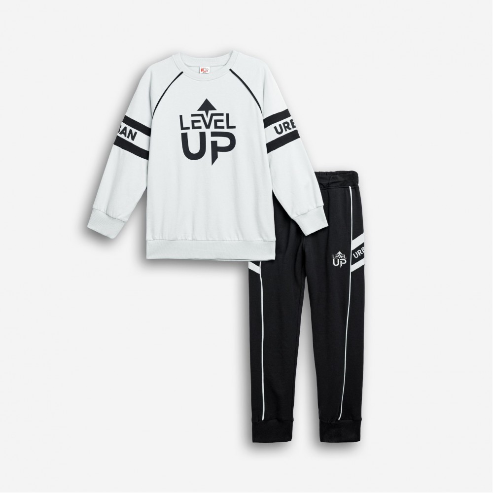Εφηβικό Σετ Φούτερ Φόρμα Εποχής με Τύπωμα Level Up Αγόρι (6-16) -Λευκό- 126-117104-1