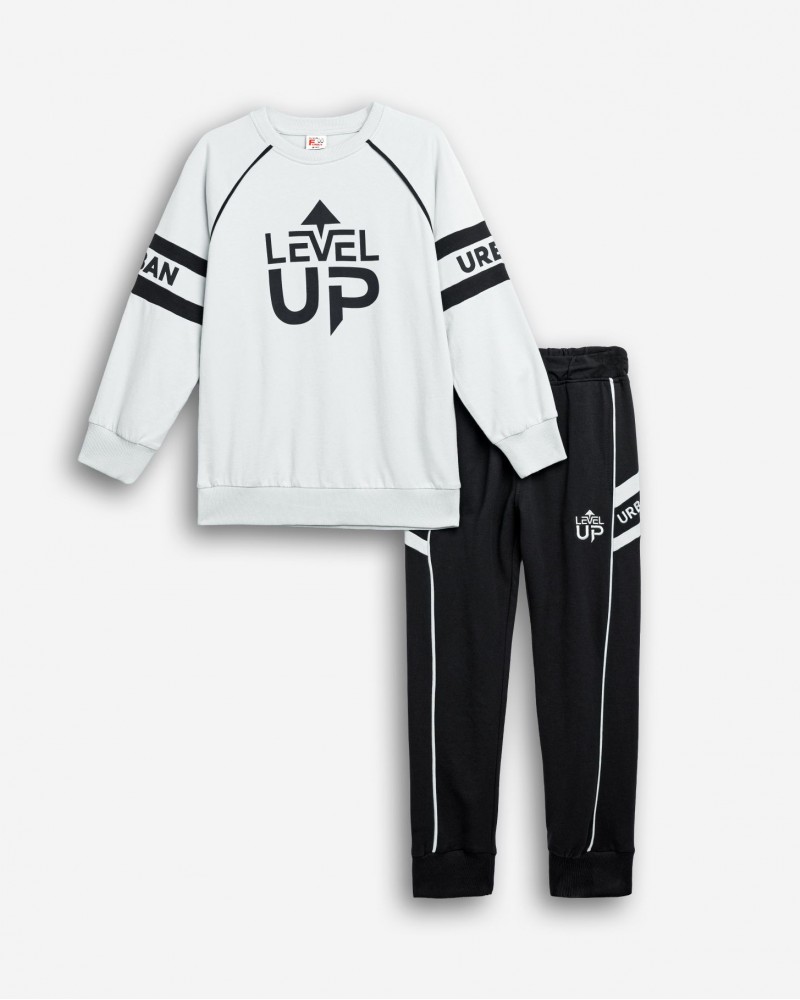 Εφηβικό Σετ Φούτερ Φόρμα Εποχής με Τύπωμα Level Up Αγόρι (6-16) -Λευκό- 