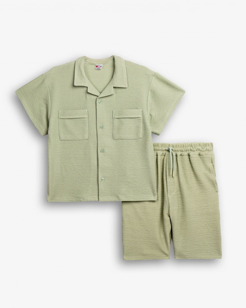 Εφηβικό Σετ Πουκάμισο με Τσεπάκια και Βερμούδα Αγόρι (6-16) –Ανοιχτό Χακί– 