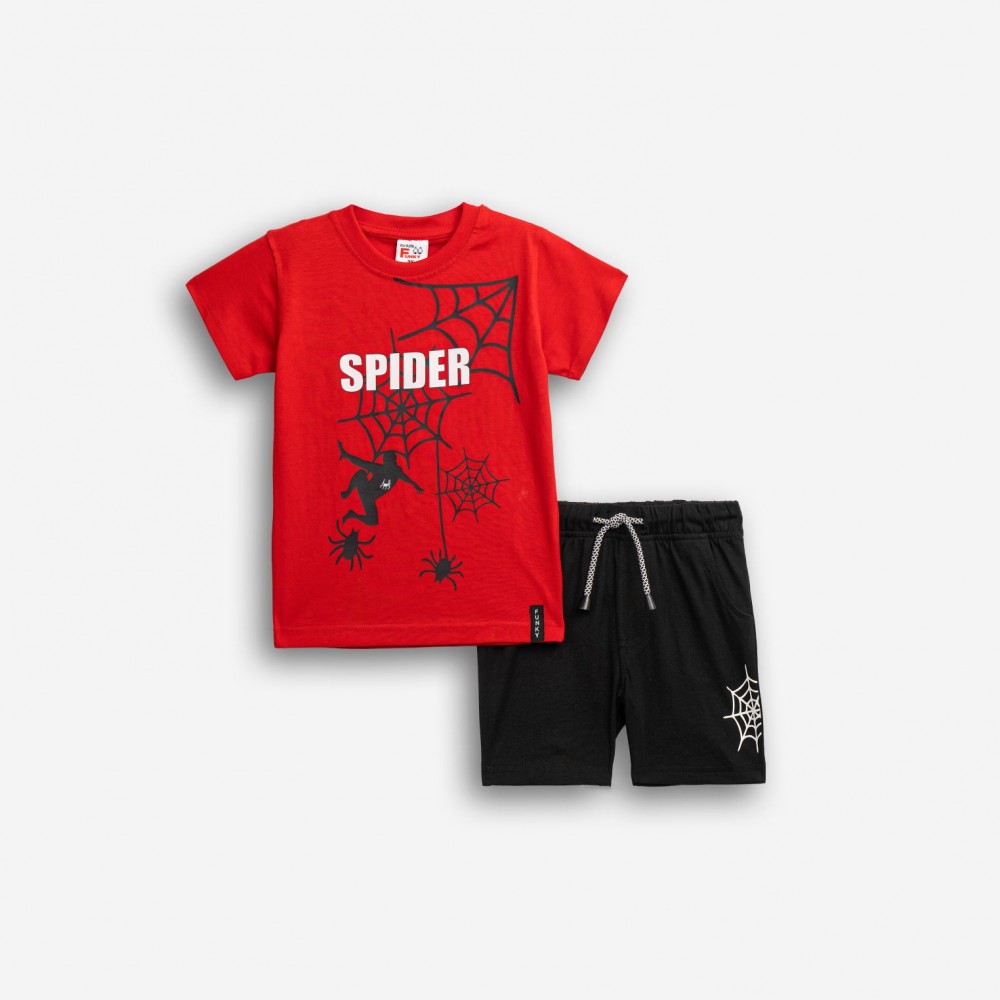 Παιδικό Σετ Μακό με Μπλούζα Spider και Βερμούδα Αγόρι (2-6) –Κόκκινο– 126-301108-1