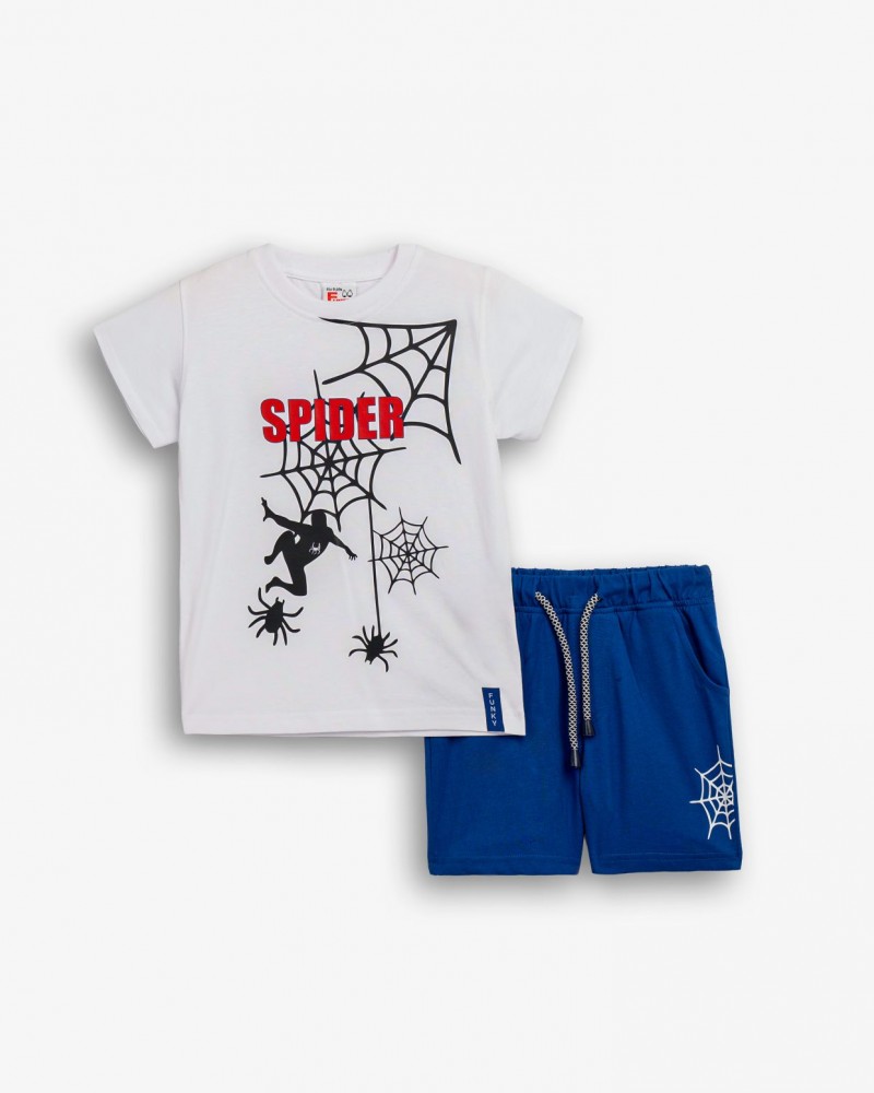 Παιδικό Σετ Μακό με Μπλούζα Spider και Βερμούδα Αγόρι (2-6) –Λευκό– 