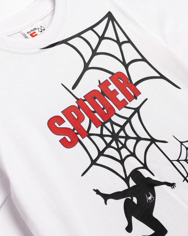 Παιδικό Σετ Μακό με Μπλούζα Spider και Βερμούδα Αγόρι (2-6) –Λευκό– 