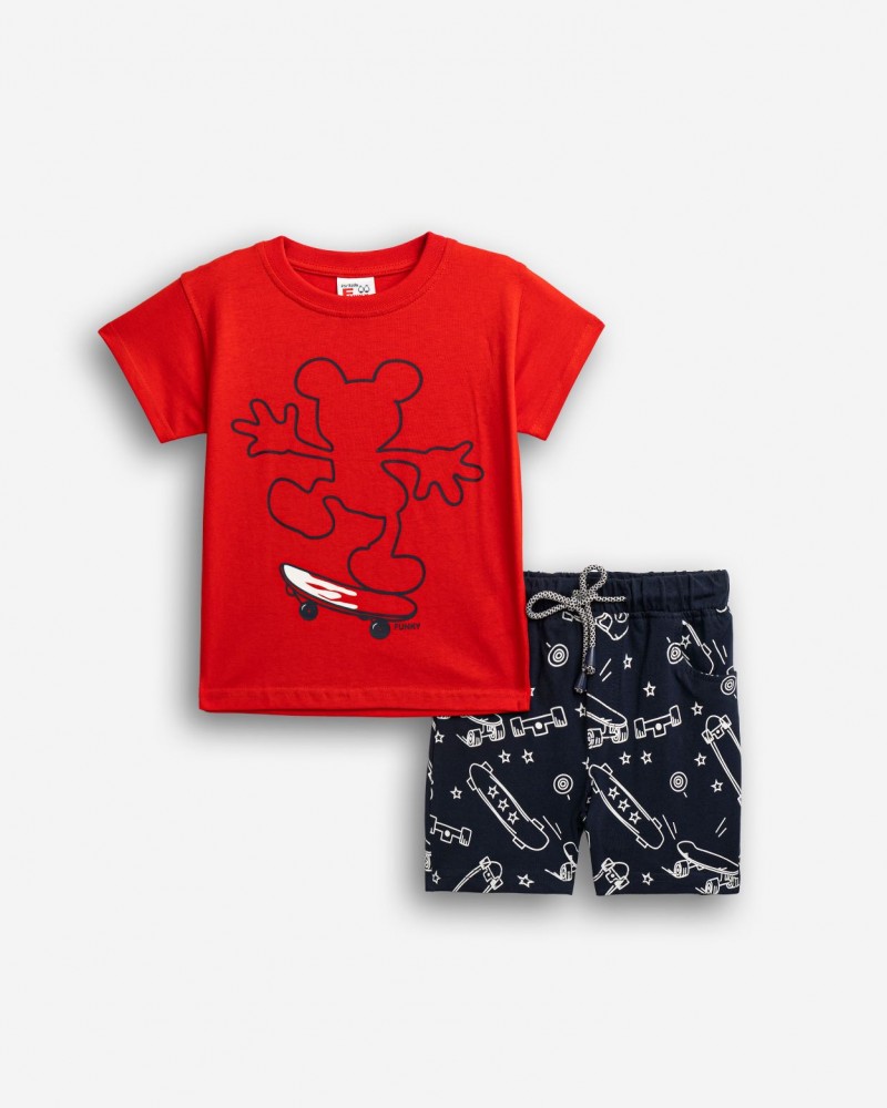 Παιδικό Σετ Μακό με Μπλούζα Skater και Βερμούδα Αγόρι (2-6) –Κόκκινο– 