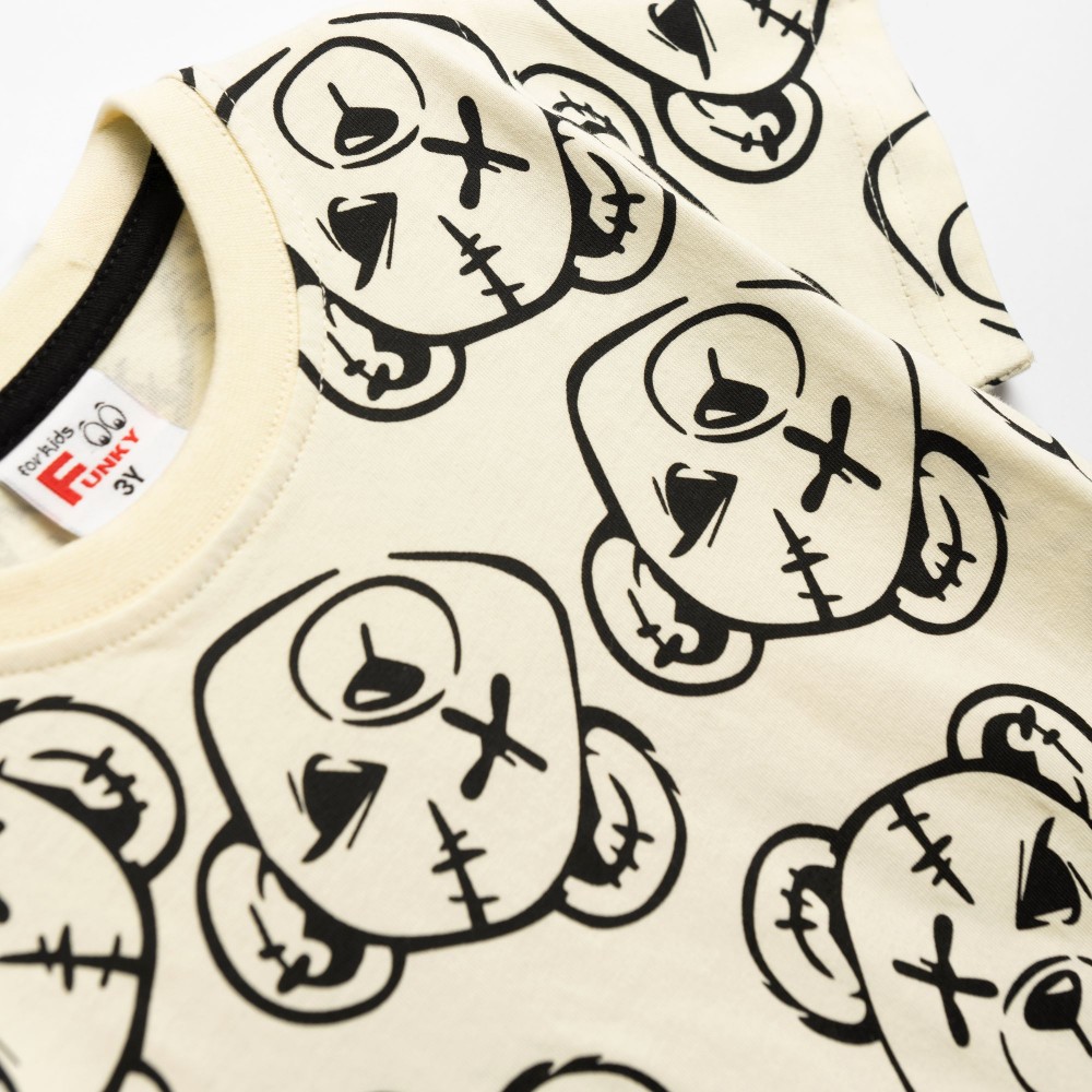 Παιδικό Σετ Μακό με Μπλούζα Αρκουδάκι και Βερμούδα Αγόρι (2-6) –Βανίλια– 