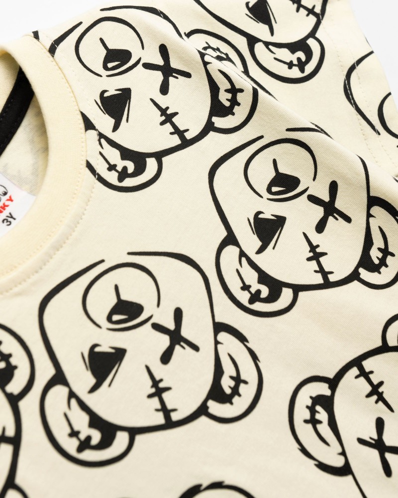 Παιδικό Σετ Μακό με Μπλούζα Αρκουδάκι και Βερμούδα Αγόρι (2-6) –Βανίλια– 