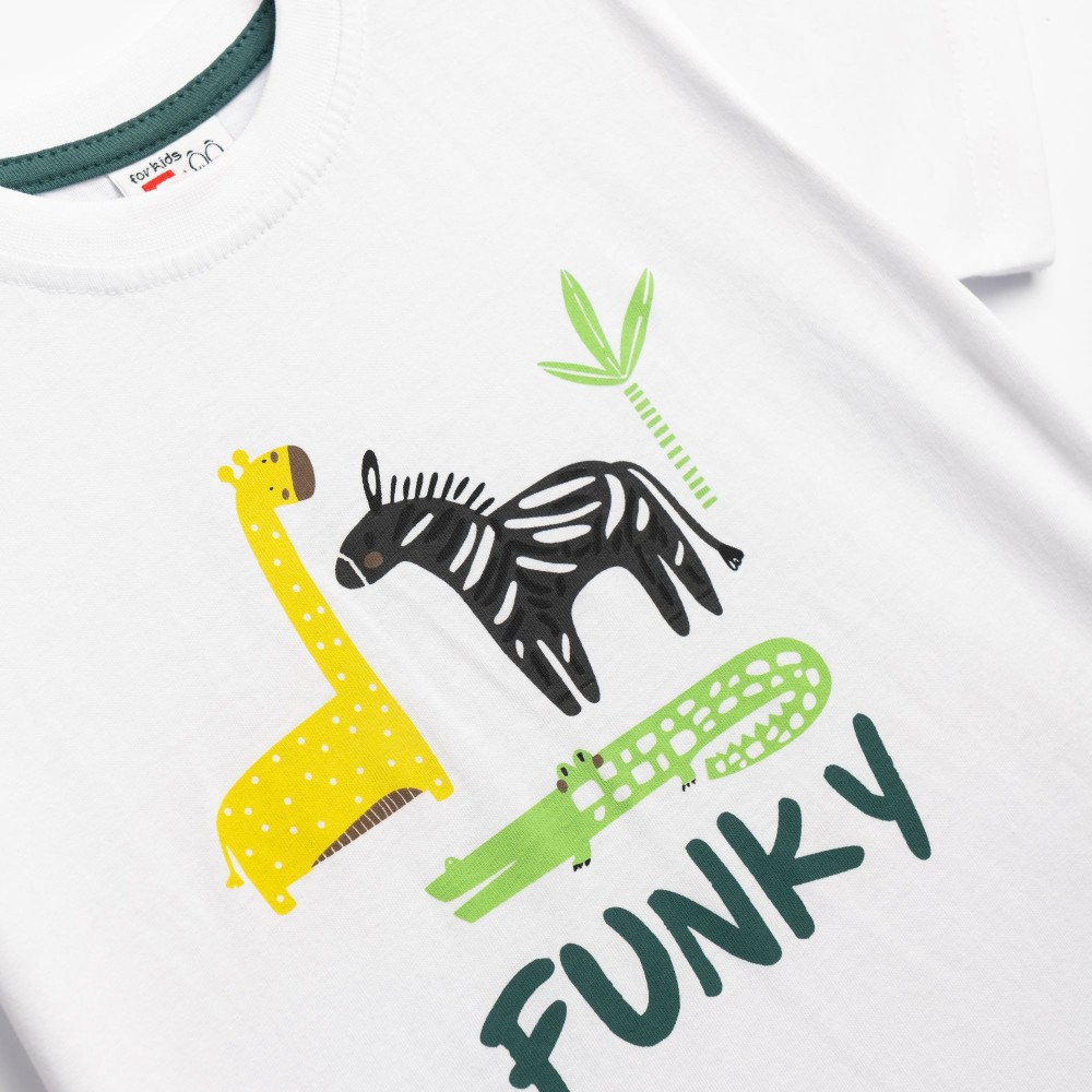 Παιδικό Σετ Μακό με Μπλούζα Ζωάκια και Βερμούδα Cargo Αγόρι (2-6) –Λευκό– 126-301201-1