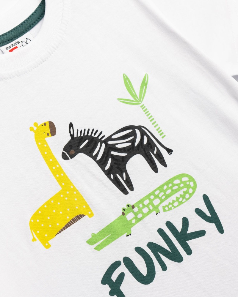 Παιδικό Σετ Μακό με Μπλούζα Ζωάκια και Βερμούδα Cargo Αγόρι (2-6) –Λευκό– 