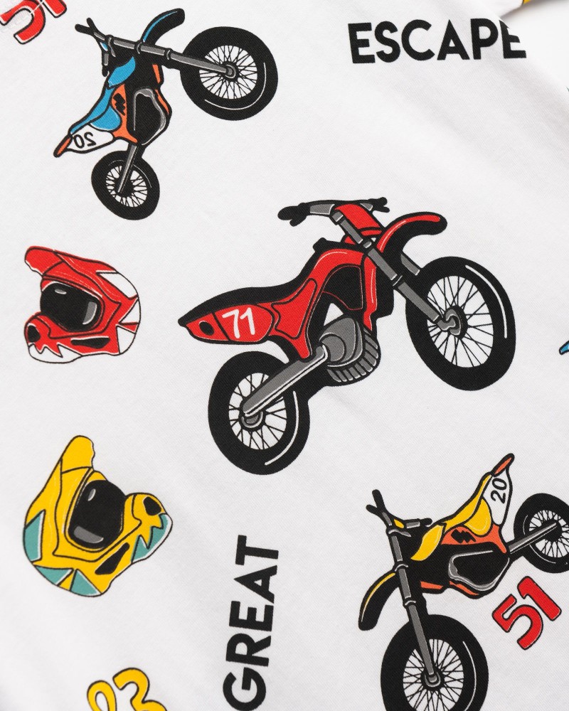 Παιδικό Σετ Μακό με Μπλούζα Μηχανές Allover και Βερμούδα Αγόρι (2-6) –Λευκό– 