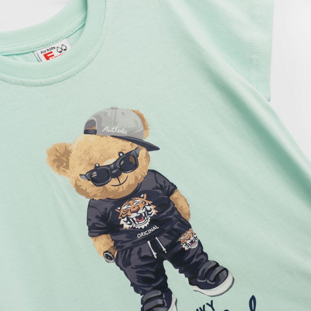 Παιδικό Σετ Μακό με Μπλούζα Stay Cool Αρκουδάκι και Βερμούδα Αγόρι (2-6) –Άκουα– 126-301302-2