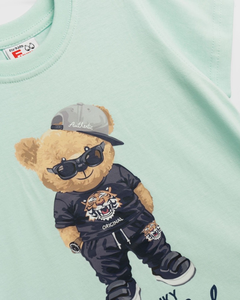 Παιδικό Σετ Μακό με Μπλούζα Stay Cool Αρκουδάκι και Βερμούδα Αγόρι (2-6) –Άκουα– 