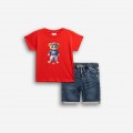 Παιδικό Σετ με Μπλούζα Cool Αρκουδάκι και Τζιν Βερμούδα Αγόρι (1-6) –Κόκκινο– 