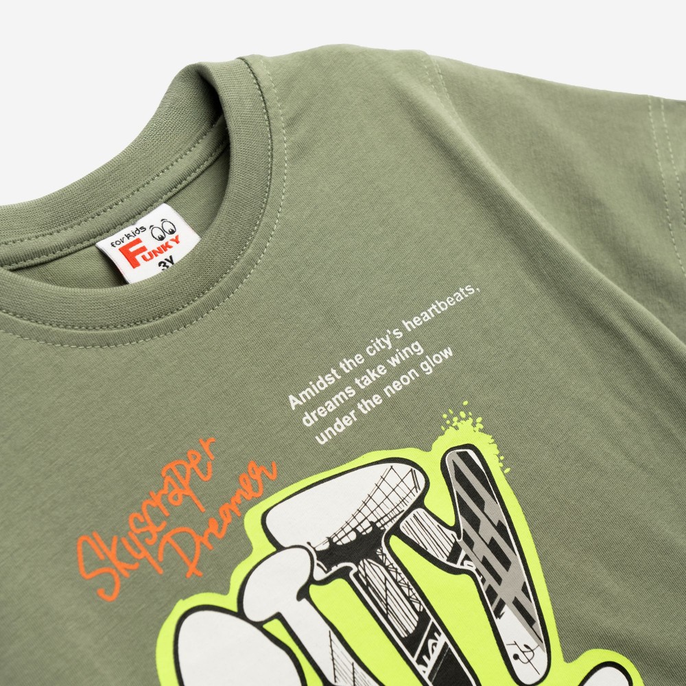 Παιδικό Σετ με Μπλούζα City Vibe και Τζιν Βερμούδα Αγόρι (1-6) –Ανοιχτό Χακί– 126-302105-2