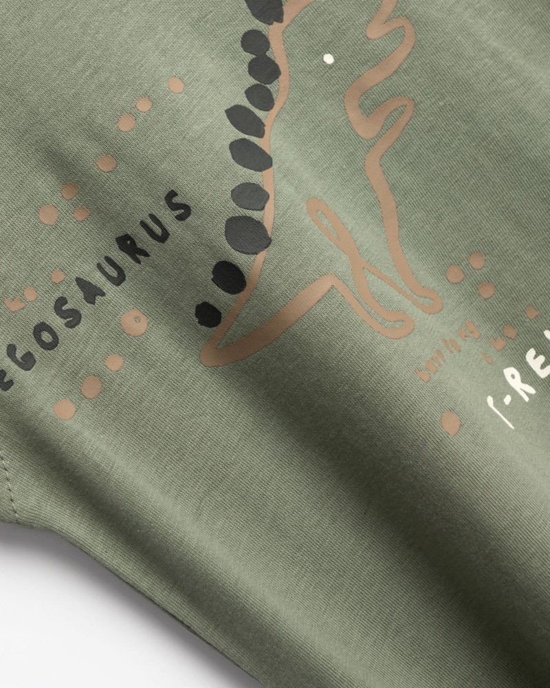 Παιδικό Σετ με Μπλούζα Dinosaurus και Βερμούδα Cargo Αγόρι (1-6) –Χακί– 