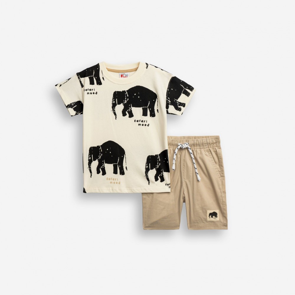 Παιδικό Σετ με Μπλούζα Safari Mood Ελέφαντες και Βερμούδα Αγόρι (1-6) –Εκρού– 126-304103-1