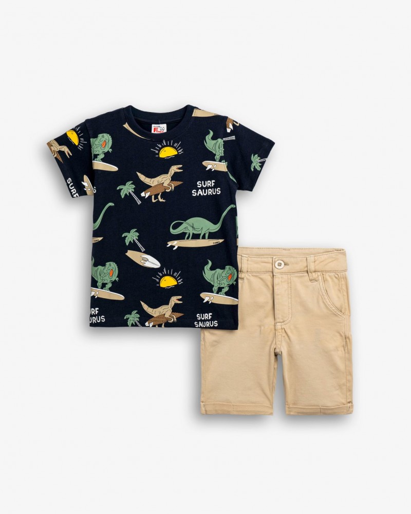 Παιδικό Σετ με Μπλούζα Surf Saurus και Βερμούδα Αγόρι (2-6) –Μπλε– 