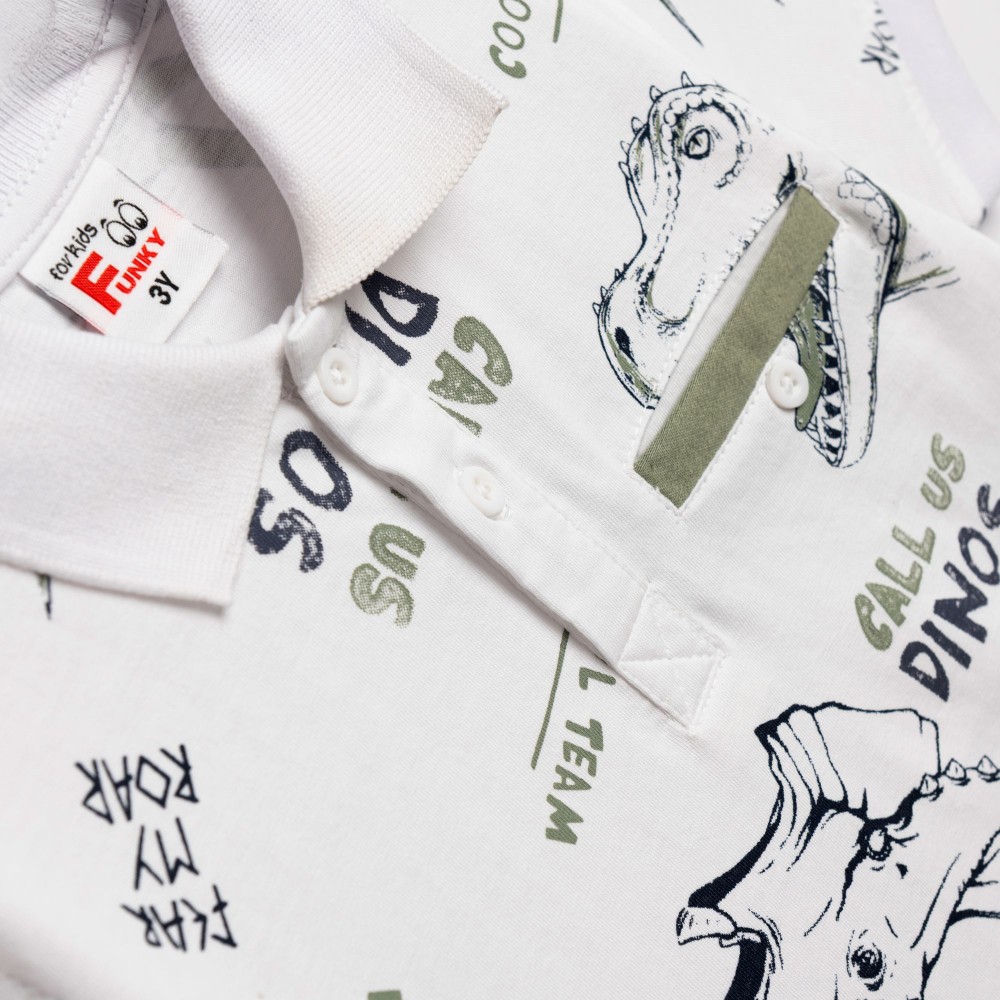 Παιδικό Σετ με Polo Μπλούζα Δεινόσαυροι Και Παντελόνι Αγόρι (2-6) -Λευκό- 126-394101-1