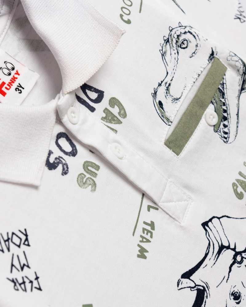 Παιδικό Σετ με Polo Μπλούζα Δεινόσαυροι Και Παντελόνι Αγόρι (2-6) -Λευκό- 