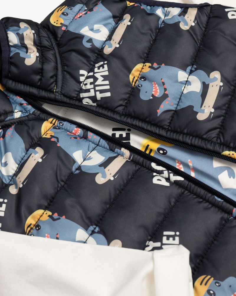 Παιδικό Σετ 3Τμχ με Αμάνικο Δεινόσαυροι, Μπλούζα Play και Παντελόνι Τζιν Αγόρι (2-6) -Μπλε- 