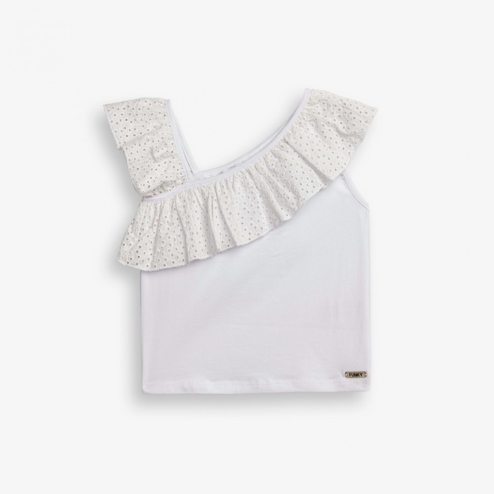 Εφηβική Μακό Μπλούζα με Βολάν Κηπούρ Κορίτσι (6-16) -Λευκό- 126-505101-1