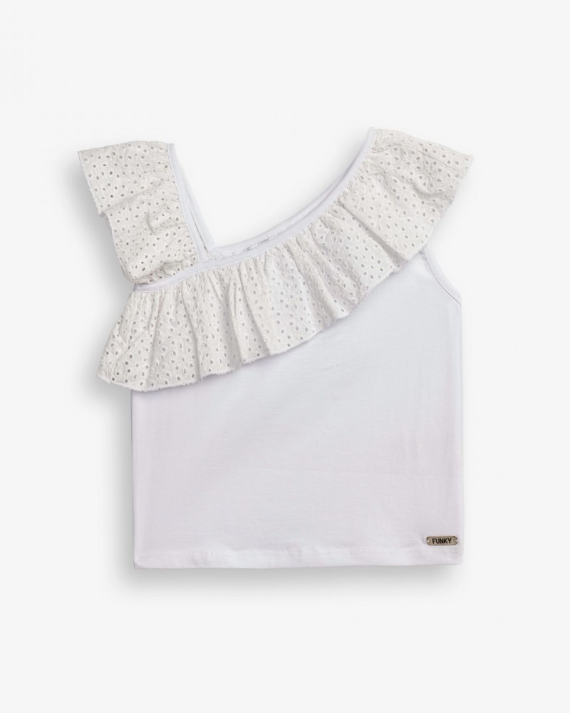 Εφηβική Μακό Μπλούζα με Βολάν Κηπούρ Κορίτσι (6-16) -Λευκό- 