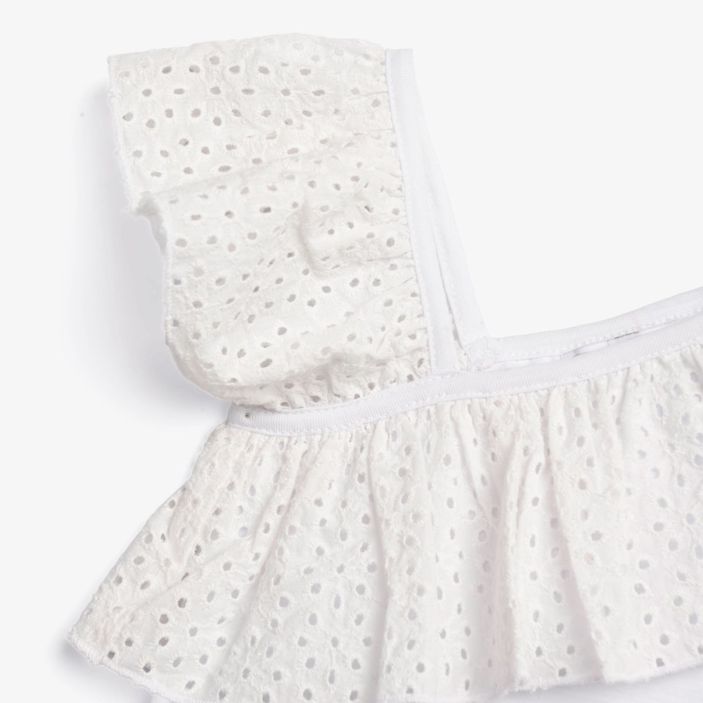 Εφηβική Μακό Μπλούζα με Βολάν Κηπούρ Κορίτσι (6-16) -Λευκό- 126-505101-1