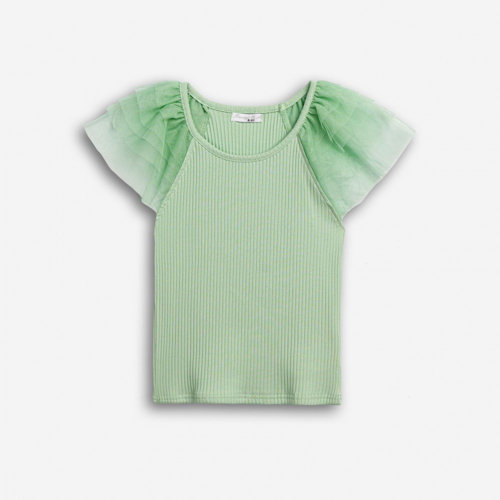 Εφηβική Μπλούζα Ριπ Fairy με Τούλι στα Μανίκια Κορίτσι (6-16) -Φυστικί- 