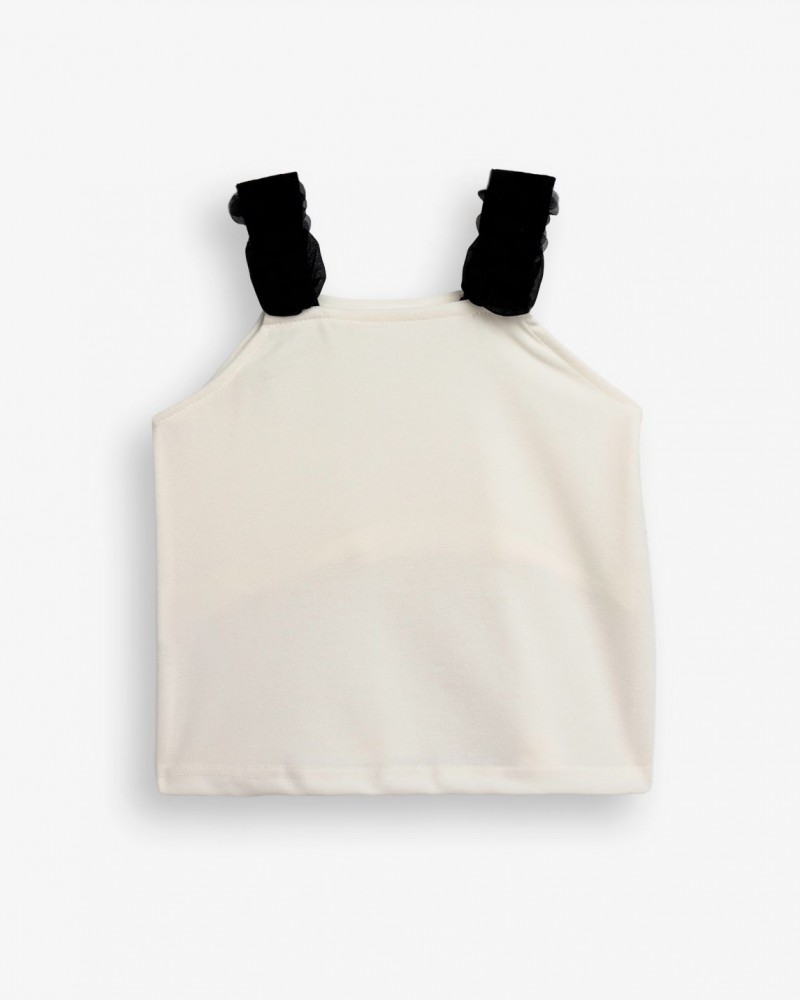 Εφηβική Μπλούζα Κρέπ με Τριαντάφυλλο στην Τιράντα Κορίτσι (6-16) -Εκρού- 