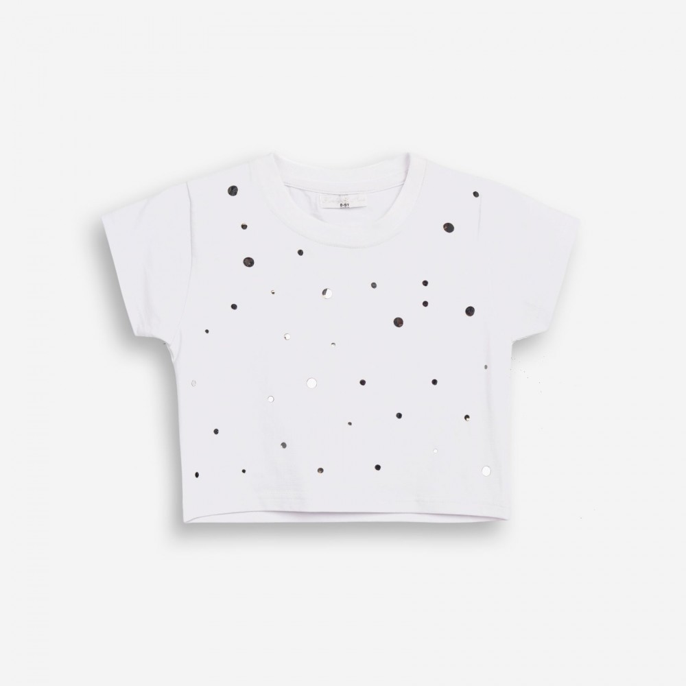 Εφηβική Μακό Μπλούζα με Καθρεφτάκια Κορίτσι (6-16) -Λευκό- 126-505128-1