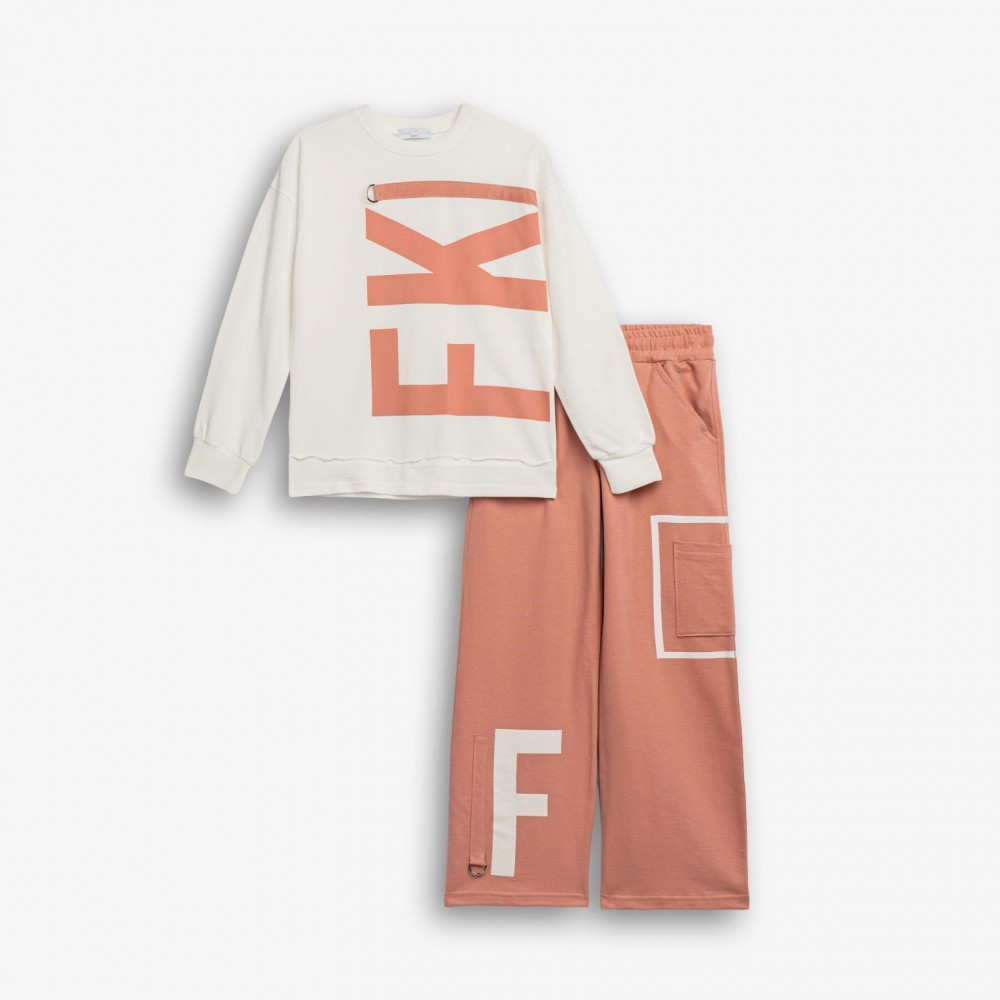 Εφηβικό Σετ Φούτερ Φόρμα Εποχής Με Τύπωμα Fk Κορίτσι (6-16) -Εκρού- 