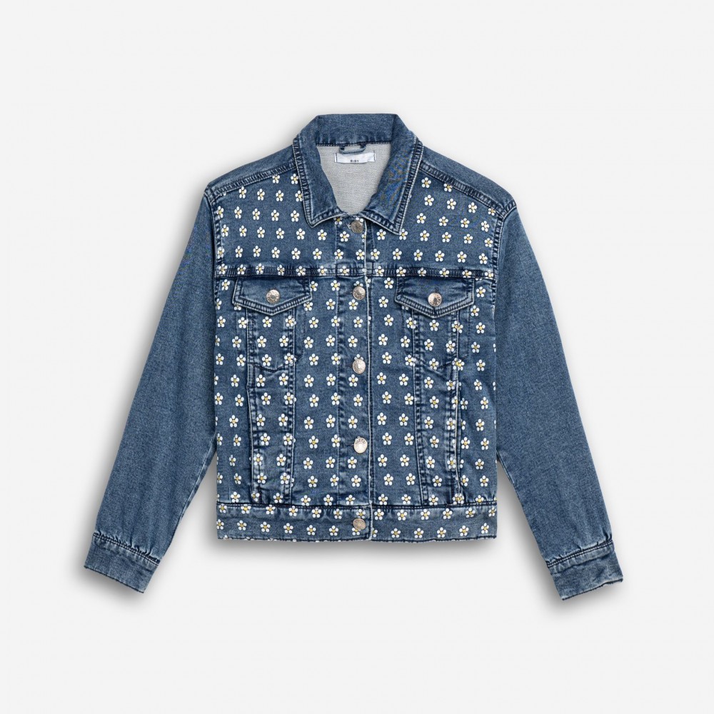 Εφηβικό Jean Τζάκετ Μαλακό Με Τύπωμα Ανθάκια Denim Jacket Κορίτσι (6-16) -Μπλε Τζιν- 126-518101-1