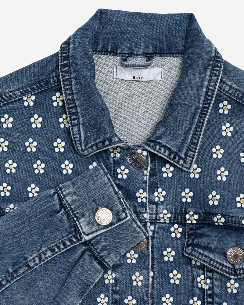 Εφηβικό Jean Τζάκετ Μαλακό Με Τύπωμα Ανθάκια Denim Jacket Κορίτσι (6-16) -Μπλε Τζιν- 