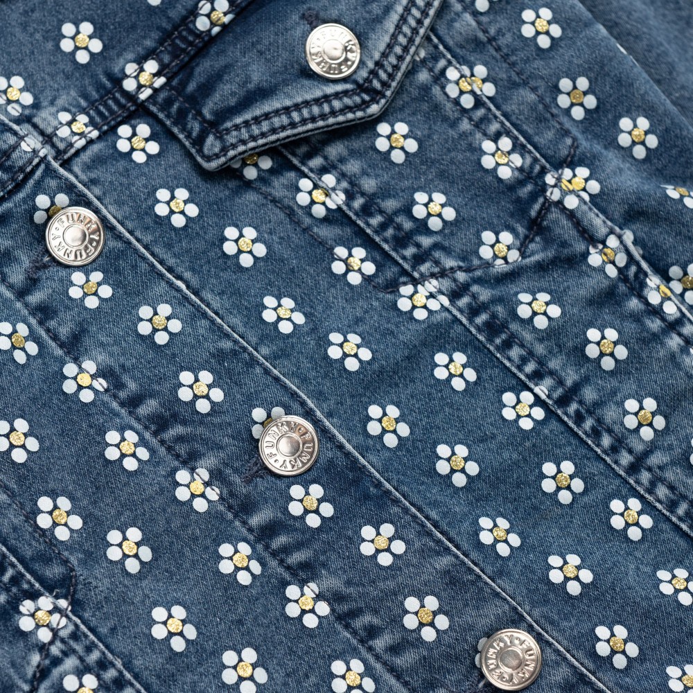 Εφηβικό Jean Τζάκετ Μαλακό Με Τύπωμα Ανθάκια Denim Jacket Κορίτσι (6-16) -Μπλε Τζιν- 126-518101-1