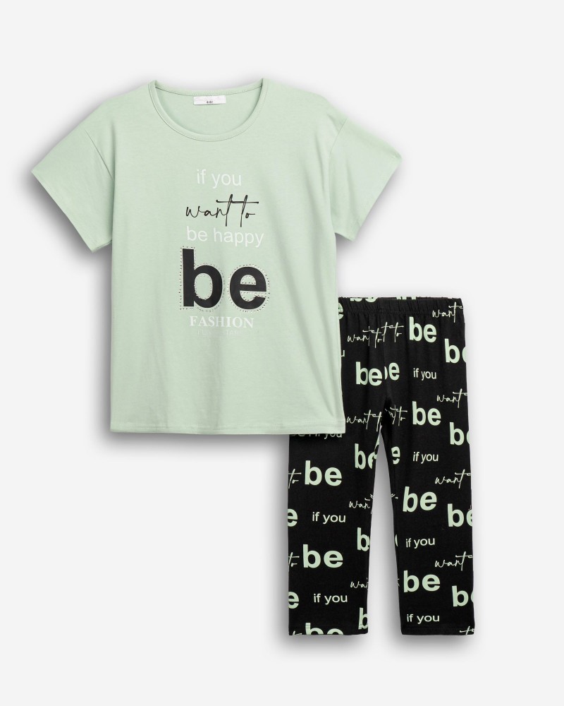 Εφηβικό Μακό Σετ με Μπλούζα Be Happy Και Κολάν Κάπρι Κορίτσι (6-16) -Φυστικί- 