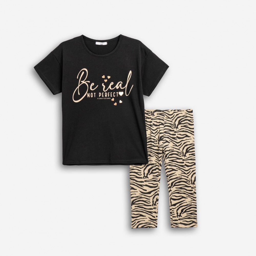 Εφηβικό Σετ με Μπλούζα Be Real Και Κολάν Κάπρι Κορίτσι (6-16) -Μαύρο- 