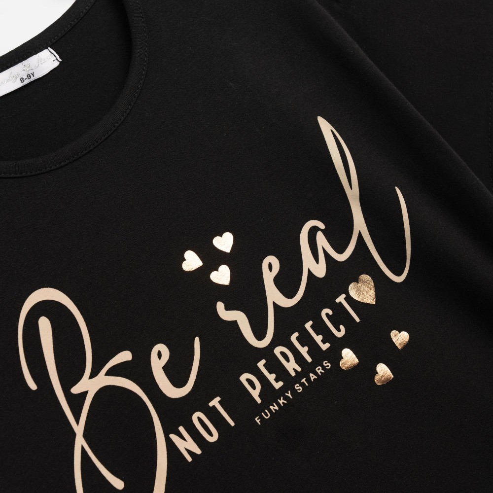 Εφηβικό Σετ με Μπλούζα Be Real Και Κολάν Κάπρι Κορίτσι (6-16) -Μαύρο- 