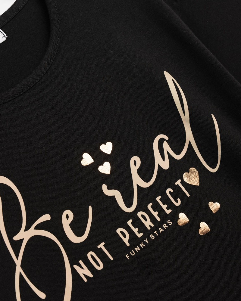 Εφηβικό Σετ με Μπλούζα Be Real Και Κολάν Κάπρι Κορίτσι (6-16) -Μαύρο- 