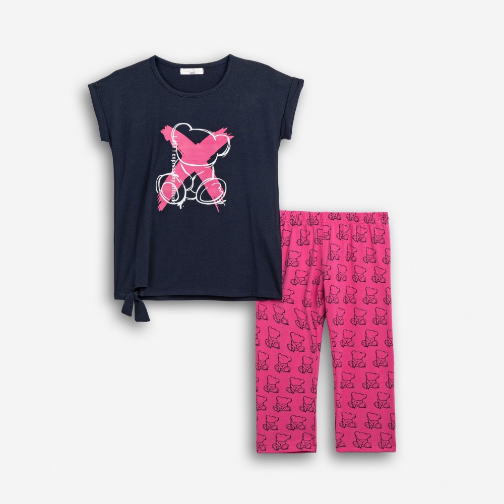 Εφηβικό Σετ με Μπλούζα Αρκουδάκι Και Κολάν Κάπρι Κορίτσι (6-16) -Μπλε- 126-519109-1