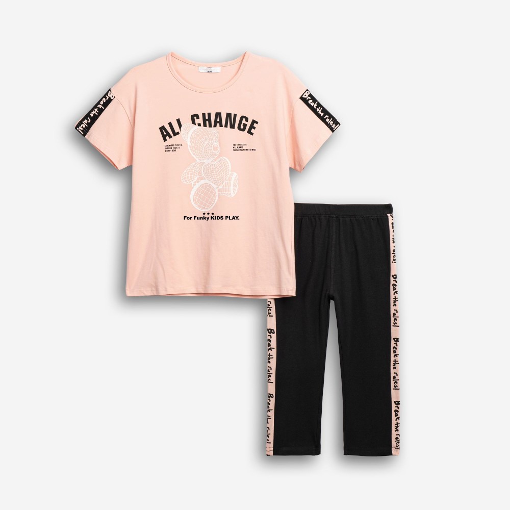 Εφηβικό Μακό Σετ με Μπλούζα Αρκουδάκι Και Κολάν Κάπρι Κορίτσι (6-16) -Ροζ Πούδρας- 126-519110-1