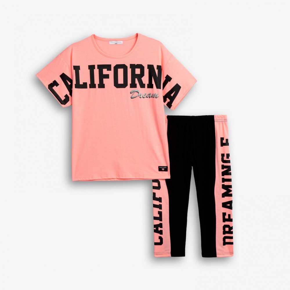 Εφηβικό Σετ με Μπλούζα California Draming Και Κολάν Κάπρι Κορίτσι (6-16) -Σομον- 