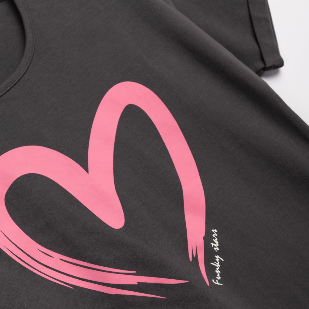 Εφηβικό Μακό Σετ με Μπλούζα Καρδιά Και Κολάν Κάπρι Κορίτσι (6-16) -Ανθρακί- 