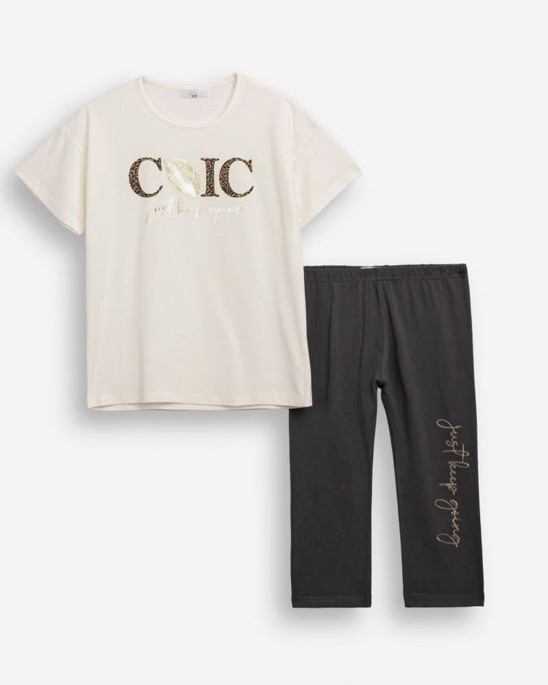 Εφηβικό Μακό Σετ με Μπλούζα Chic Just Keep Going Και Κολάν Κάπρι Κορίτσι (6-16) -Εκρού- 