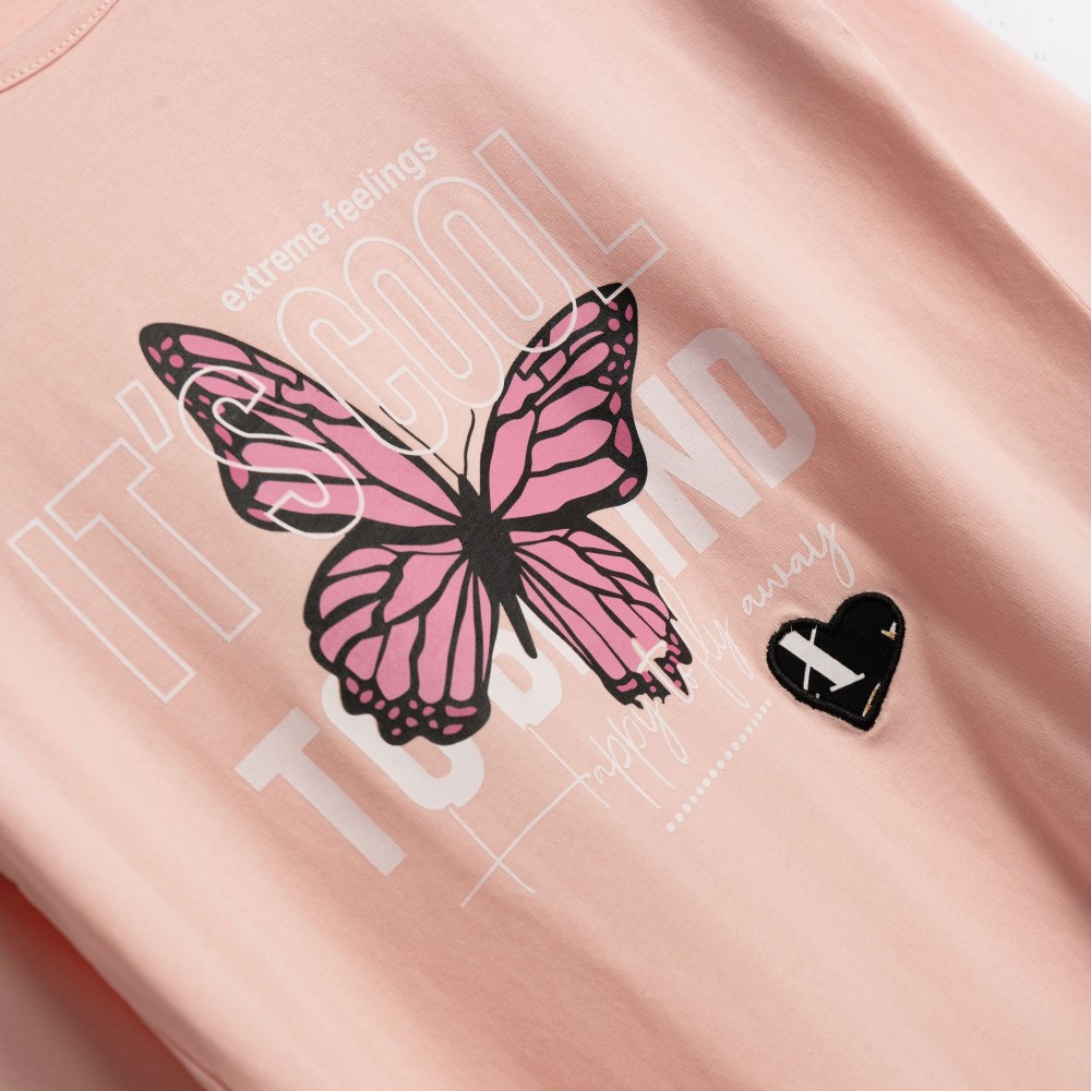 Εφηβικό Σετ Κολάν Εποχής Με Τύπωμα Πεταλούδα Κορίτσι (6-16) -Ροζ- 