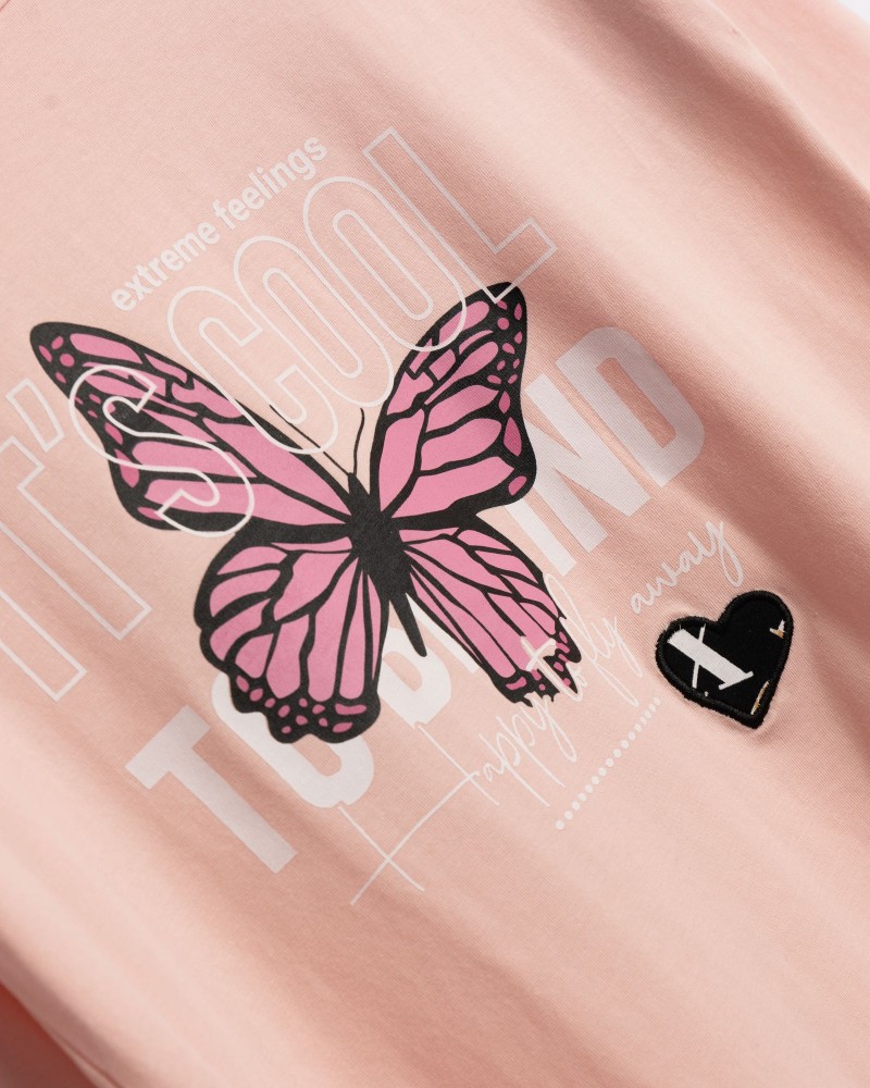 Εφηβικό Σετ Κολάν Εποχής Με Τύπωμα Πεταλούδα Κορίτσι (6-16) -Ροζ- 