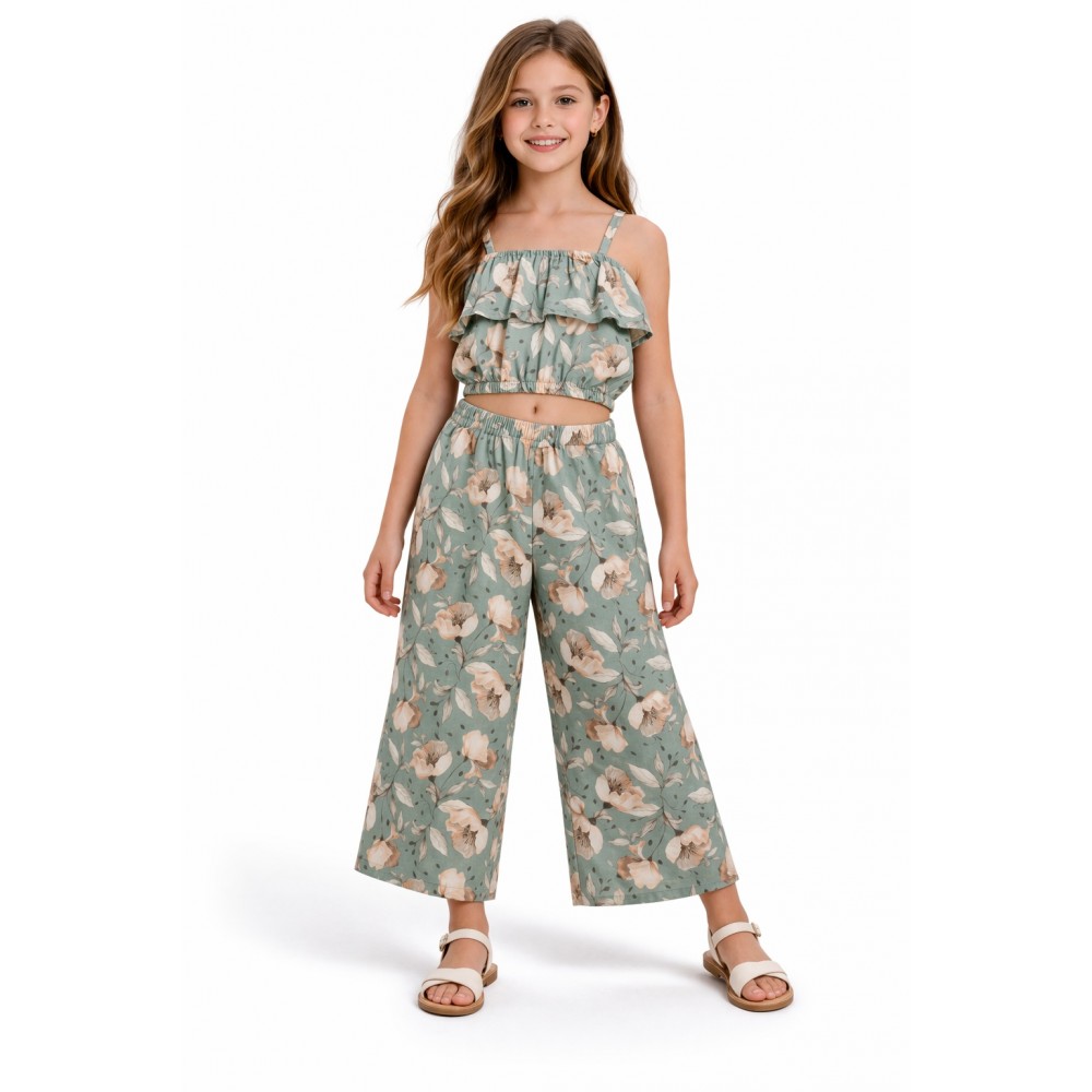 Εφηβικό Σετ με Μπλουζάκι Floral Και Παντελόνα Κορίτσι (6-16) -Εμπριμέ- 