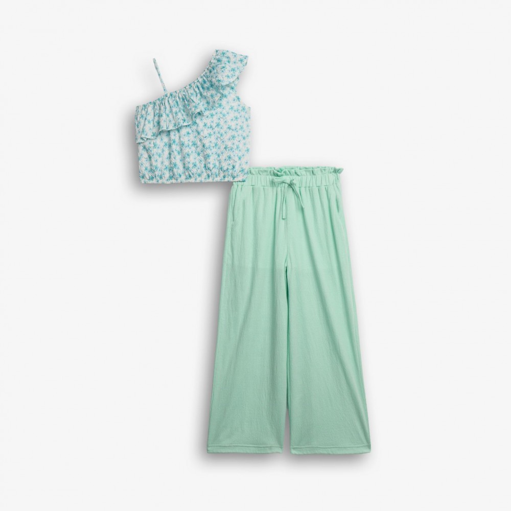 Εφηβικό Σετ με Μπλουζάκι Floral Και Παντελόνα Κορίτσι (6-16) -Τυρκουάζ- 126-523103-1