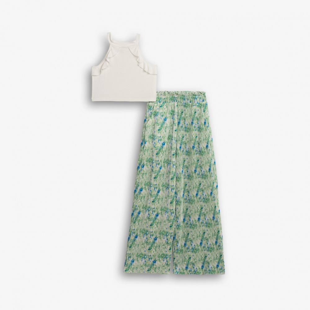 Εφηβικό Σετ με Μπλούζα Τιράντα Και Παντελόνα Floral Κορίτσι (6-16) -Λευκό- 126-523104-1