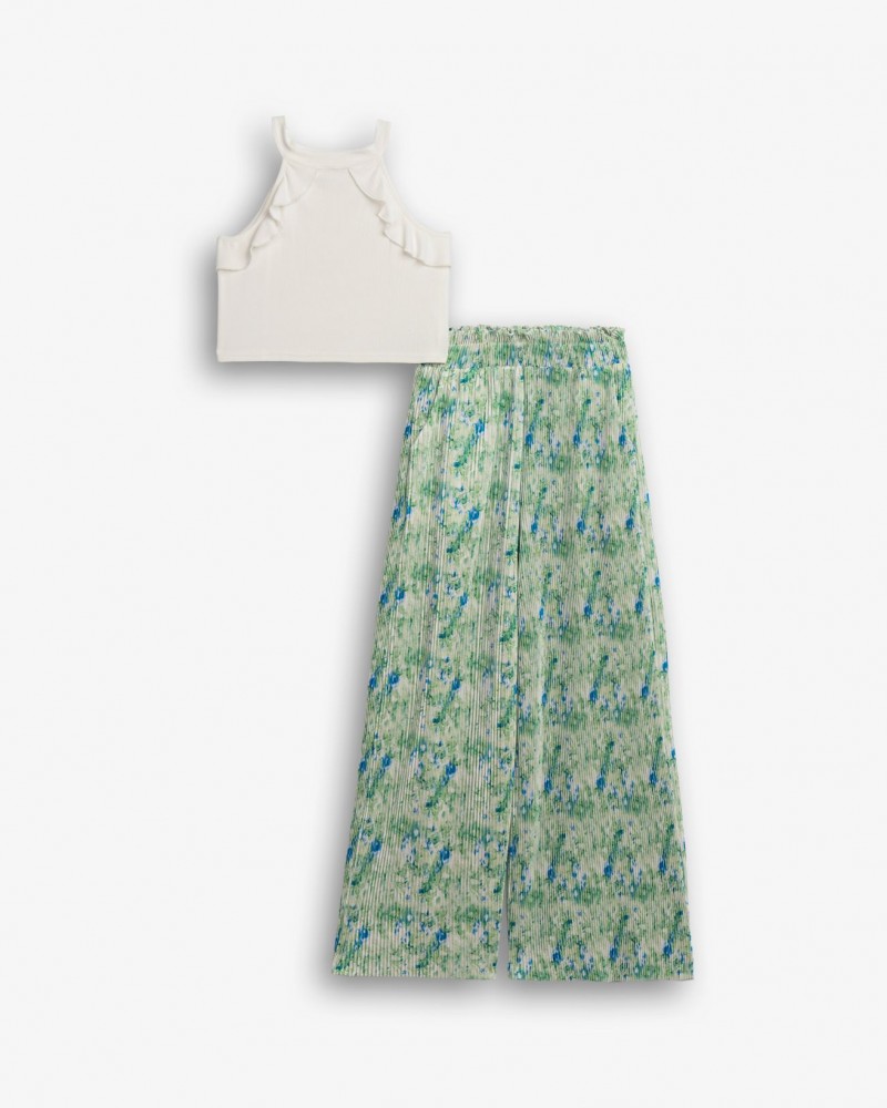 Εφηβικό Σετ με Μπλούζα Τιράντα Και Παντελόνα Floral Κορίτσι (6-16) -Λευκό- 